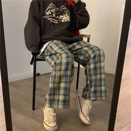 Harajuku Plaid Pants Women Oversize Wide Leg Trousers Female Korean Style High Waist Checkered Pajama Spring Summer