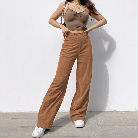 Sweetown Corduroy Y2K Joggers Women Cargo Pants 90s Streetwear Caramel Brown Low Waist E Girl Aesthetic Straight Trousers Female