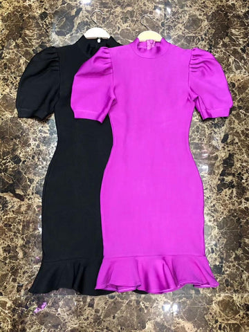 High Quality Black Purple Short Sleeve Ruffles Rayon Bandage Dress Elegant Club Party Dress Vestidos  Pbong  mid size graduation outfit romantic style teen swag clean girl ideas 90s latina aesthetic