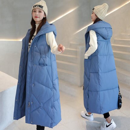 New X-Long Hooded Vests Parkas Fashion Winter Jacket Women Casual Thick Down Cotton Winter Coat Women Warm Waistcoat