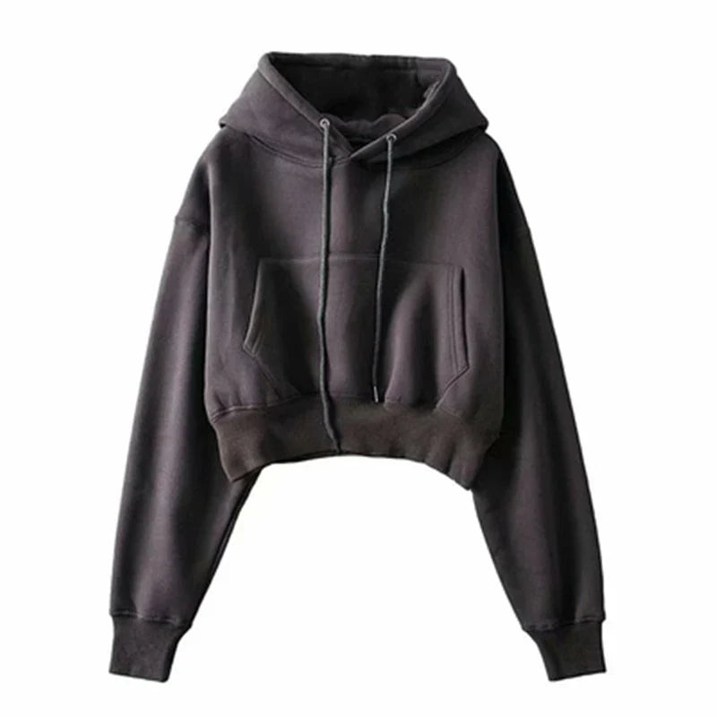 Winter Women Solid Fleece Hoodies Clothing Long Sleeve Tops Loose Pocket Sweatshirt Female Casual Pullover