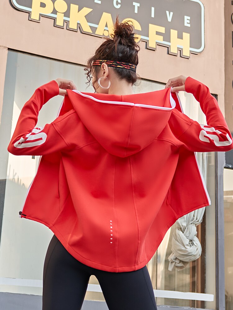 Loose sports jacket female net red fitness running quick-drying jacket zipper hooded casual training clothes outer wear