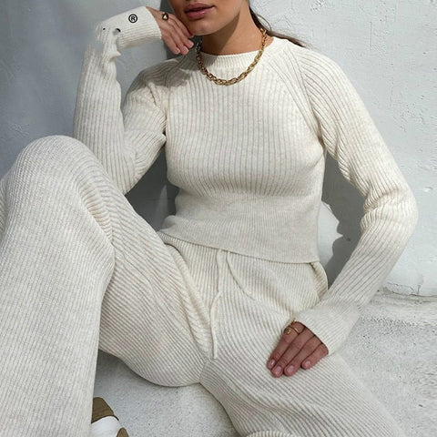 Causual Knitted Sweater Suit Winter Tracksuit Women clothing Two Piece Knitted Pants Warm Set Female Long Sleeve Sportswear