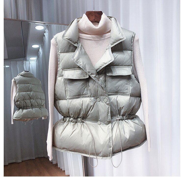 New Ultra Light Down Vest Women Short Vest Windproof Lightweight Warm Waistcoat Female White Duck Down Down Coat Sleeveless