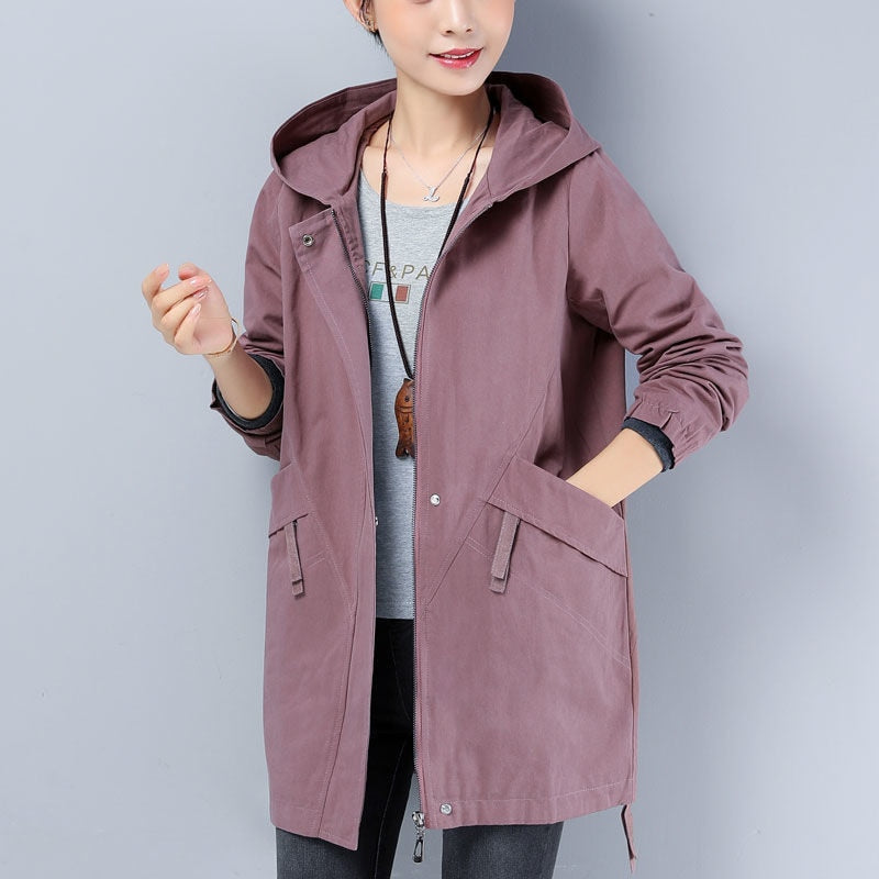 New Autumn Women's Jacket Long Coat Loose Hooded Jacket Casual Female Windbreaker Basic Jackets Outwear Plus Size 5XL