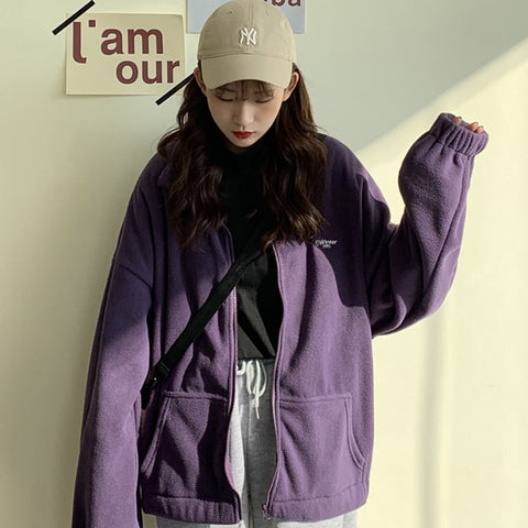 Hoodies Women Zip-up Turn-down Collar Printed Pocket Long Sleeve Korean Style New Trendy Casual BF Ulzzang Harajuku Womens Daily