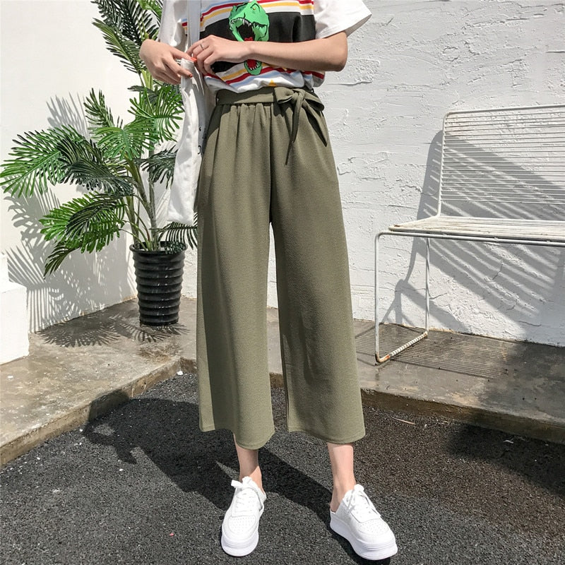 Women Casual Loose Wide Leg Pant Womens Elegant Fashion Preppy Style Trousers Female Pure Color Females New Palazzo Pants