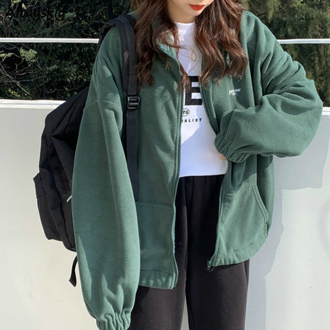 Hoodies Women Zip-up Turn-down Collar Printed Pocket Long Sleeve Korean Style New Trendy Casual BF Ulzzang Harajuku Womens Daily