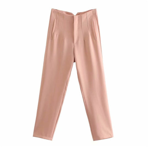 Woman Casual Solid High Waisted Pants Spring Elegant Female Basic Pocket Pant Office Ladies 14 Color Pant