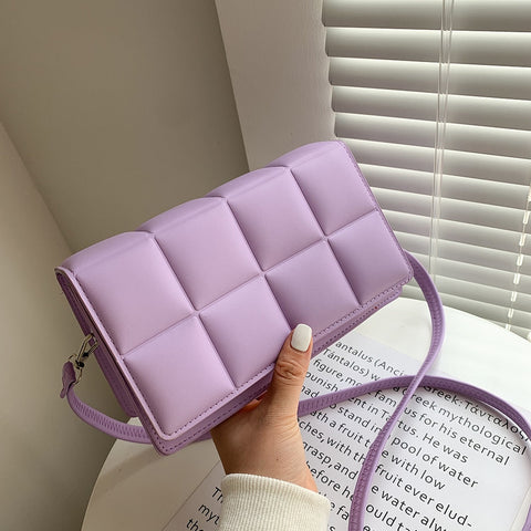 Solid Color Fashion Shoulder Handbags Female Travel Cross Body Bag Weave Small PU Leather Small Flap Purse Handbags