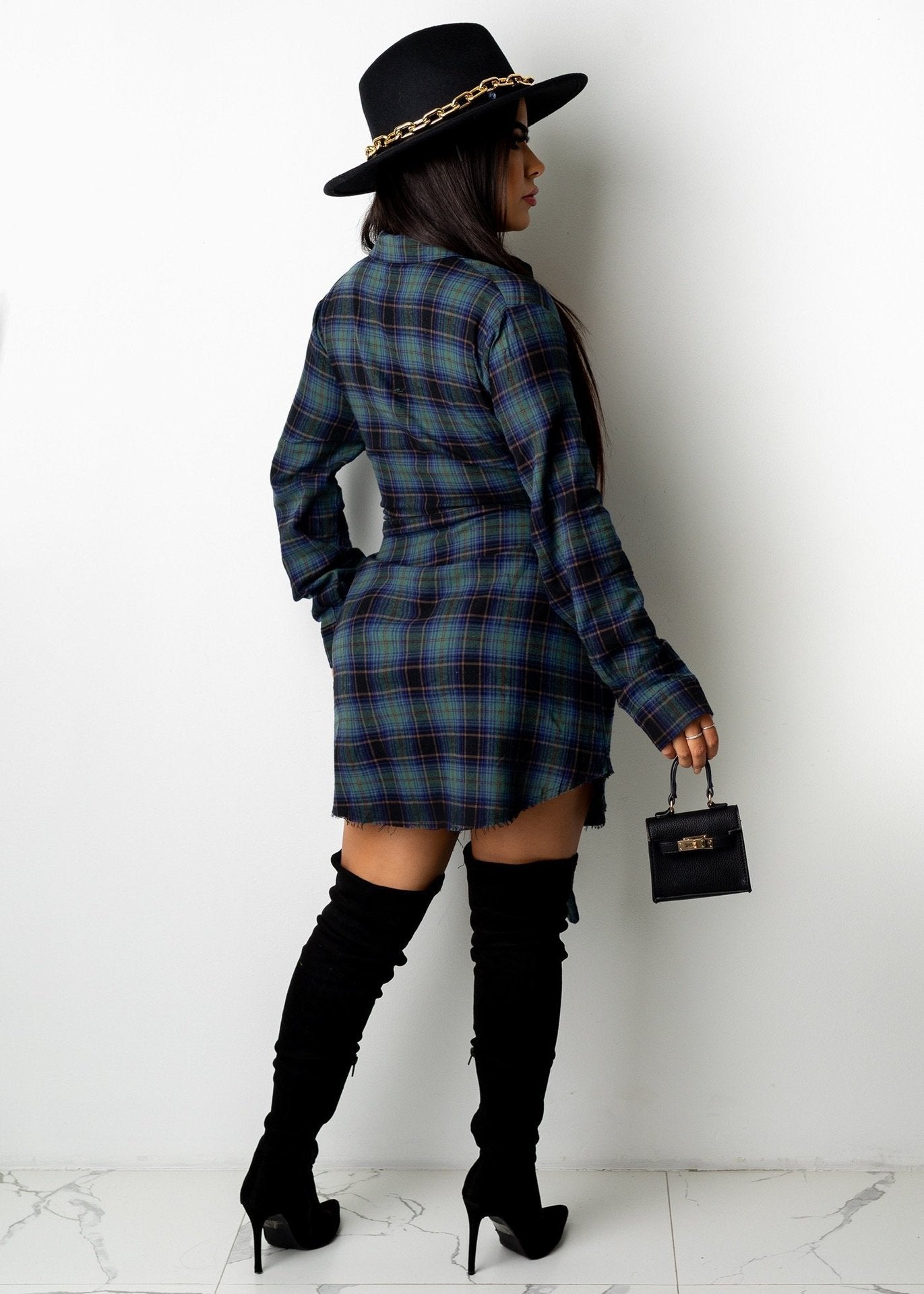 Fashion Plaid Print Button Up Long Sleeve Shirt Dress Fall Clothes for Women Sexy Casual Short Dresses