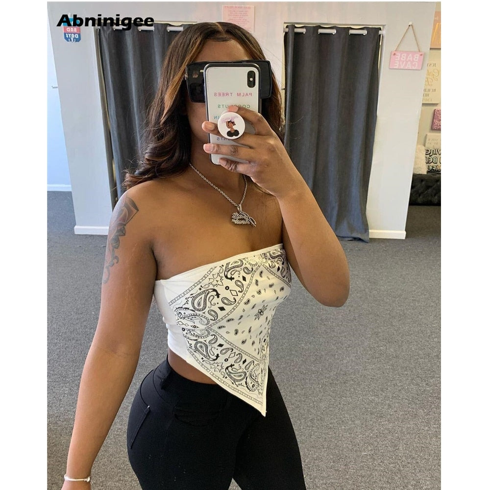 Pbong mid size graduation outfit romantic style teen swag clean girl ideas 90s latina aestheticCrop Top Women Y2k Backless Printed Tube Top Sexy Spahetti Strap Back Bandage Summer Top Ladies Hem Asymmetric Camisole