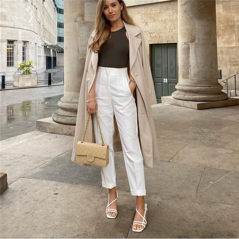 Woman Casual Solid High Waisted Pants Spring Elegant Female Basic Pocket Pant Office Ladies 14 Color Pant