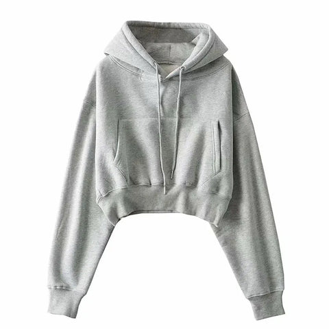 Winter Women Solid Fleece Hoodies Clothing Long Sleeve Tops Loose Pocket Sweatshirt Female Casual Pullover