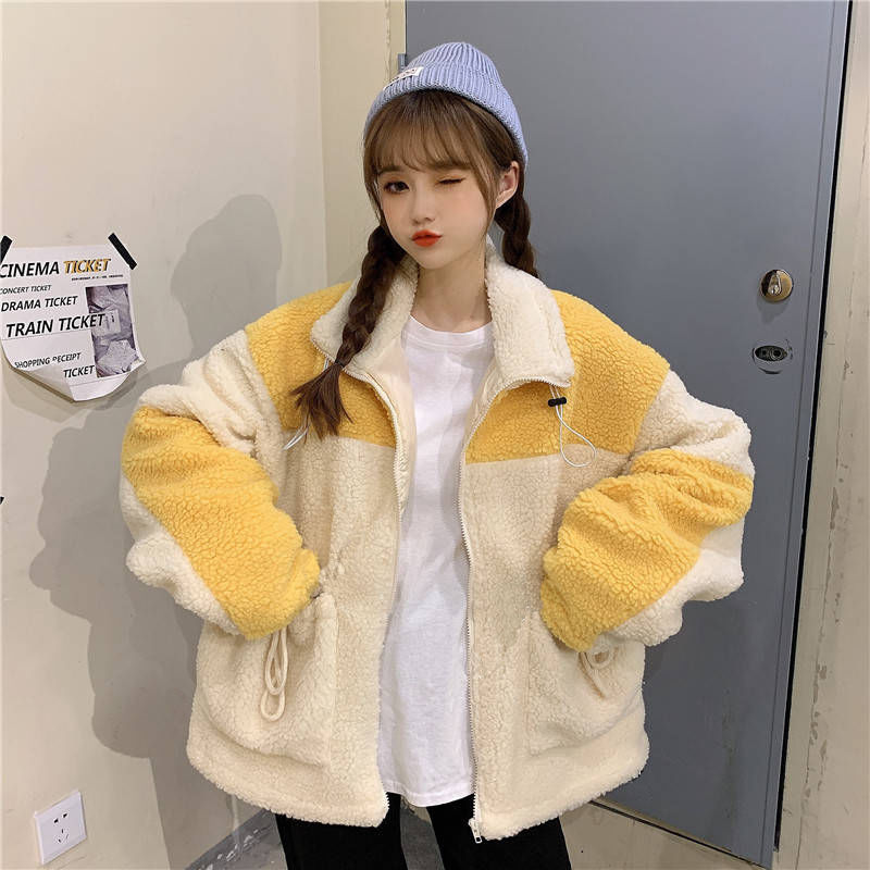 Embroidery Imitation Lambswool zip-up clothes women hoodie Autumn Winter Korean style velvet tops oversize sweatshirt