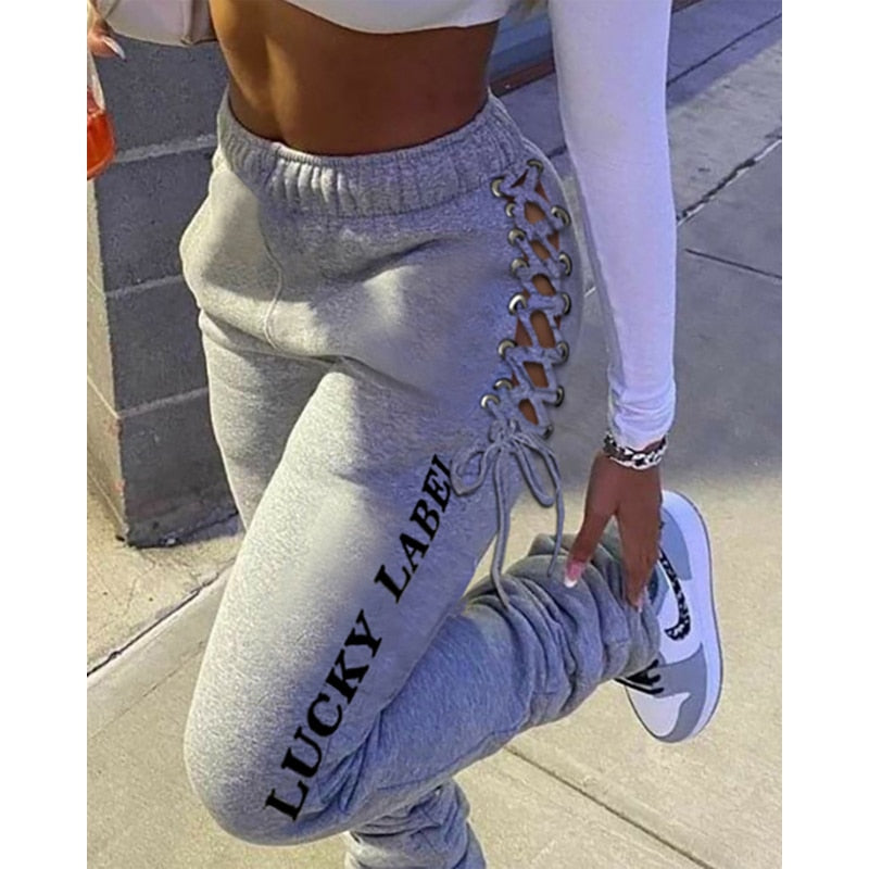 Women Fashion Casual Solid Pants Women Trousers Sports Pants Drawstring SweatPants