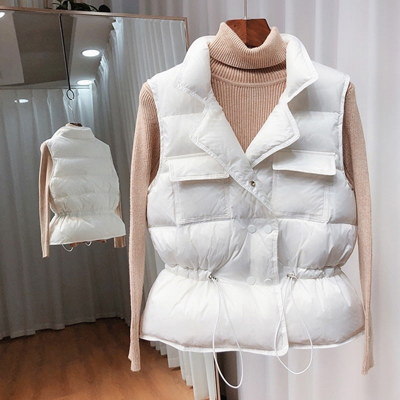 Winter Down Vest Women Short Vest Windbreaker Lightweight Coat Warm Waistcoat Female White Duck Down Coat Sleeveless Jacket