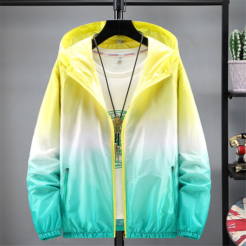Jacket Women Ultra Thin Sunscreen Coat  Spring Summer New Fashion Gradient Orange Blue Pink Plus Size Loose Hooded Tops N852