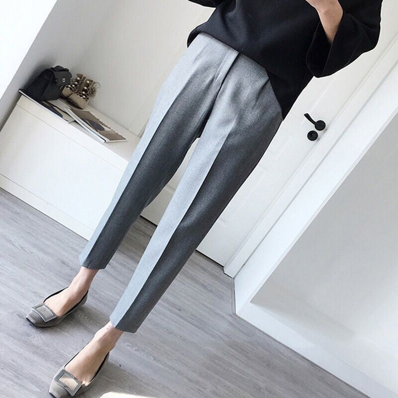 pbong Black Pencil Pants for Women Fashion Office Work Elegant Trousers  New Casual Slim Thin Korean Pockets Ankle-Length Pants