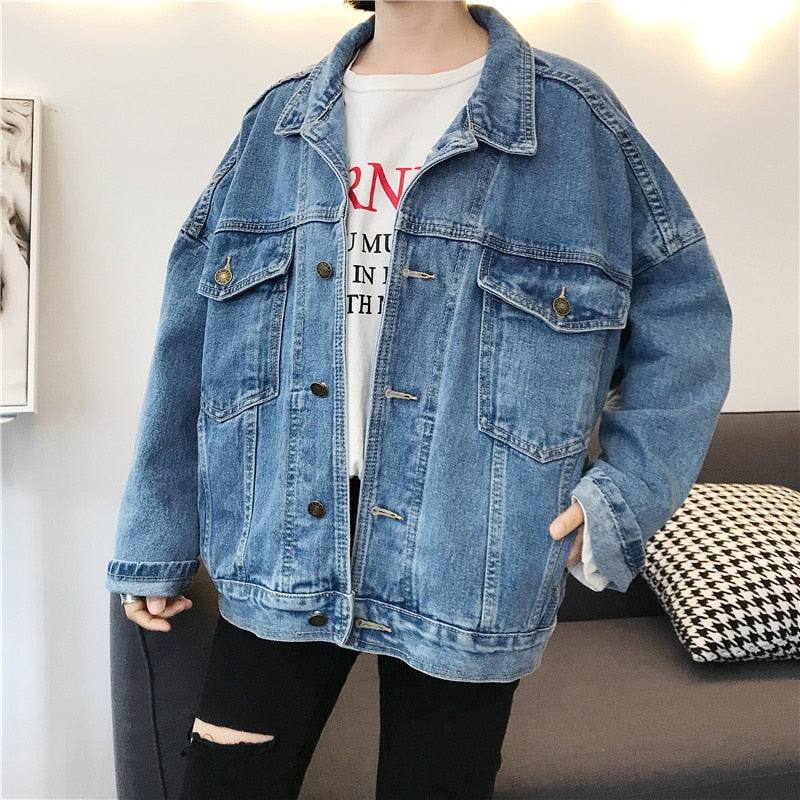 Semfri Blue Denim Jacket Women Loose Style Oversized Jeans Coat Spring Autumn New Version Casual Basic Jacket