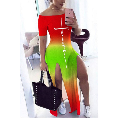 Pbong mid size graduation outfit romantic style teen swag clean girl ideas 90s latina aestheticShort Sleeve Maxi Dresses for Women Letter Print Off Shoulder Spring Summer  Casual Tie Dye Split Long Boho Dress