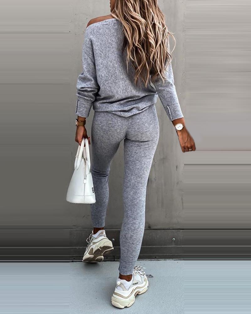 Ladies Long sleeve 2 Pieces Sets Women Fashion Solid Outfits Spring Autumn Sets Slash Neck Suits Streetwear Joggers Tracksuit