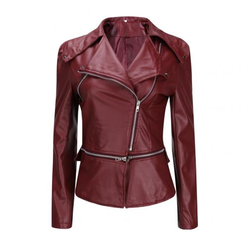 Women Autumn zipeer Soft Leather Jacket Coat Turn-down Collar Casual Pu Motorcycle Black Punk Outerwear