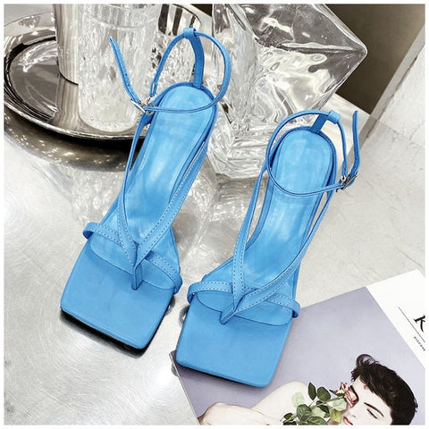 Gladiator Sandals High Heels Sandal Shoes Fashion Brand Strap Flip Flops Sexy Thin High Heel Pumps Square Toe Shoes