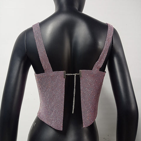 Pbong  mid size graduation outfit romantic style teen swag clean girl ideas 90s latina aesthetic freaknik tomboy swaggy going out  Glitter Nightclub Backless Rhinestone Tank Top Women Sexy Metal Crystal Diamonds Sequined Night Club Party Wear Crop Top