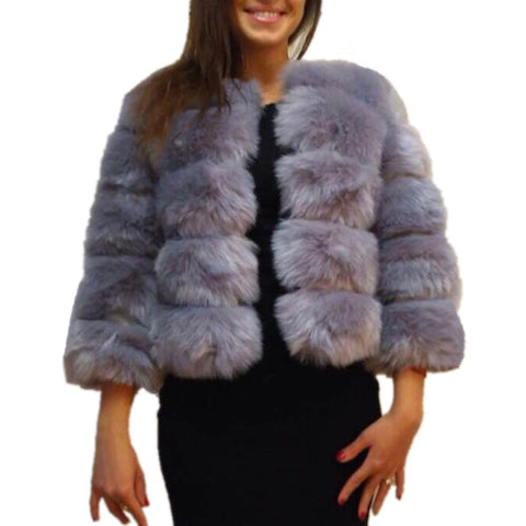 Lisa Colly New High Imitation Long Sleeves Short Fox Fur Coat Jacket Warm Winter Coat Outwear Faux Fur Coat Overcoat Furs coat