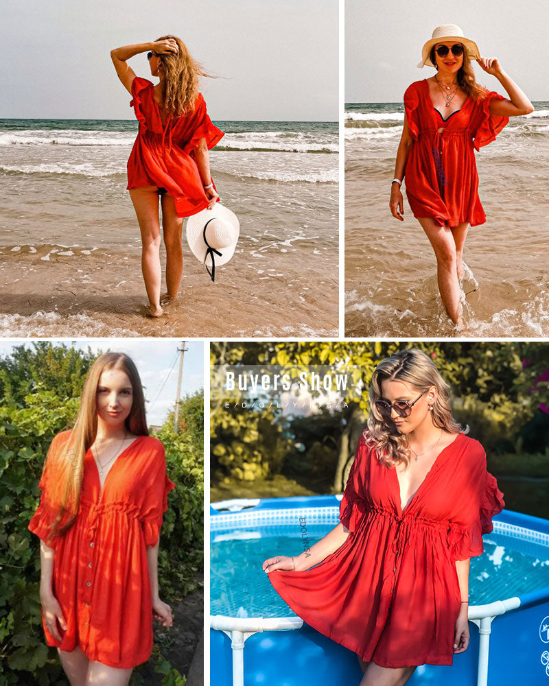 Bikini Cover-ups White Tunic Sexy V-neck Butterfly Sleeve Summer Beach Wear Mini Dress Plus Size Women Swimsuit Cover Up D0 Pbong mid size graduation outfit romantic style teen swag clean girl ideas 90s latina aesthetic