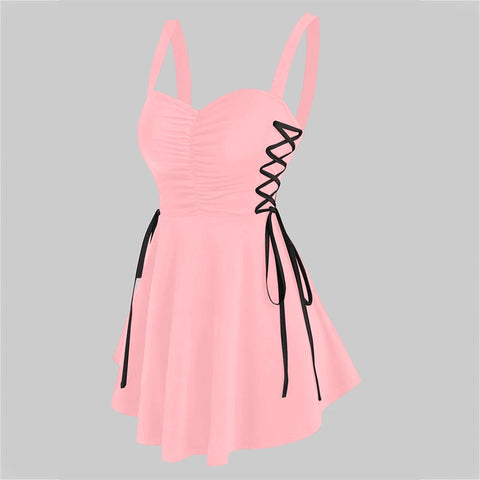 Pbong  mid size graduation outfit romantic style teen swag clean girl ideas 90s latina aestheticSummer Sexy Dress Women Open Back and Thin Temperament Sling Fashion Solid Color Drawstring High Waist V-neck Dresses