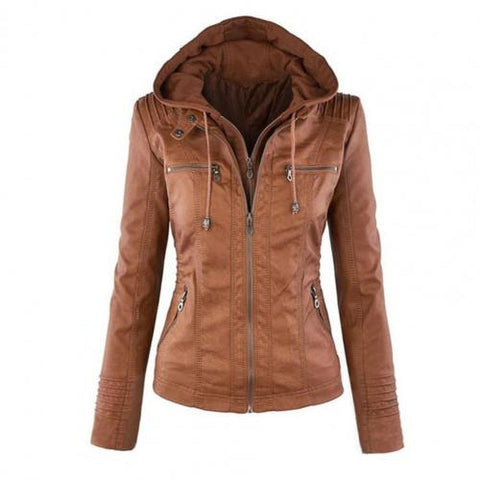 Autumn Fashion Hooded Jacket Solid Color Double Zippers Women Detachable Hood Pockets Drawstring Coat Streetwear