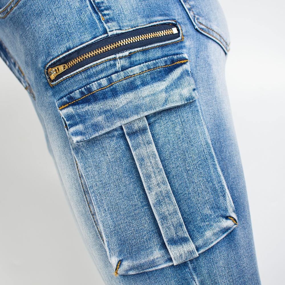 Pockets Zipper Patchwork Washed Pencil Jeans