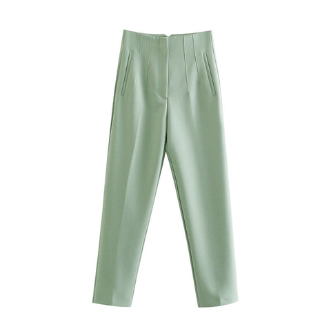 Woman Casual Solid High Waisted Pants Spring Elegant Female Basic Pocket Pant Office Ladies 14 Color Pant