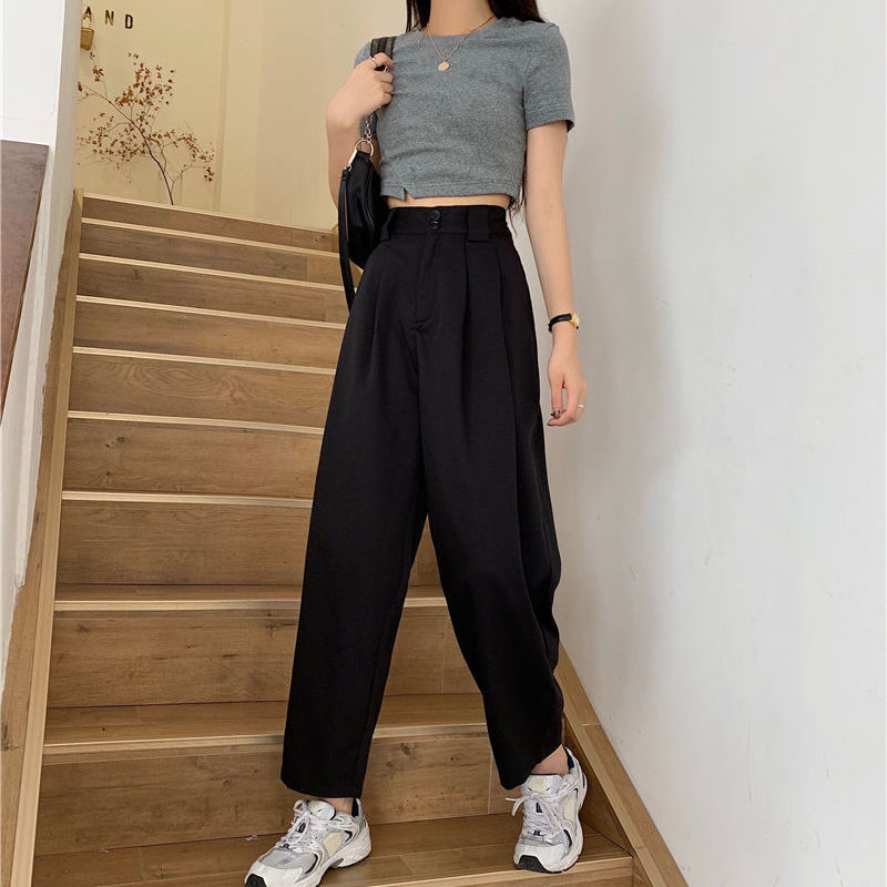 Pants Women All-match Basic Summer BF Style Minimalist Ladies Ankle-Length Trousers Wide-leg Chic Leisure Popular Womens Pant