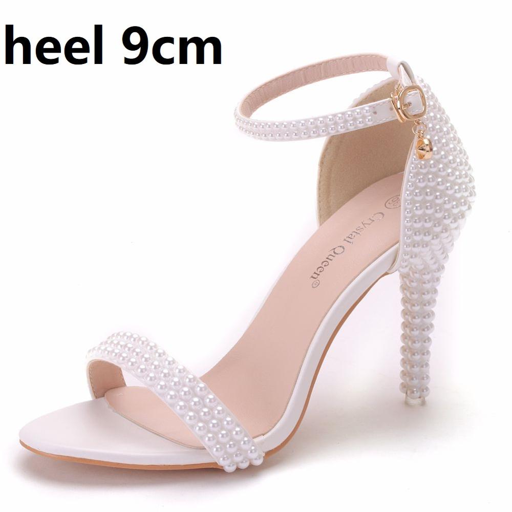 Crystal Queen Bride Wedding Shoes Fashion White Stiletto Woman Ankle Strap Party Dress Sandals Open Toe High Heels Pumps Female