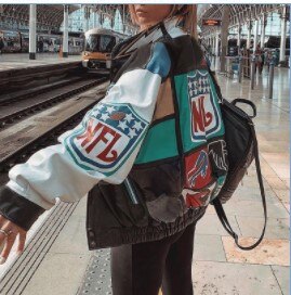 Fashion Sport Style Women/Girl Stand Collar Letter Print Zipper Bomber Jacket Korean Version Casual Bat Type Thin Outerwear