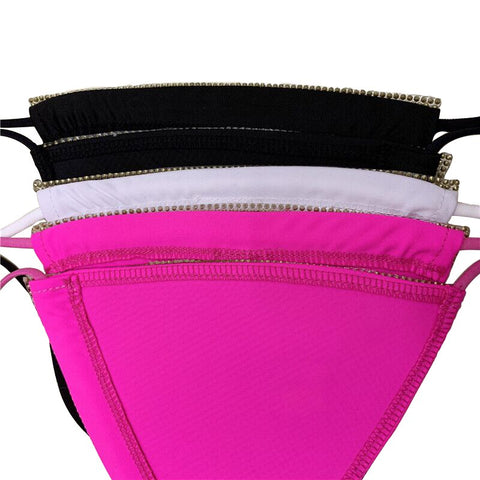 Luxury Bling Rhinestone Bikini Sliver Set Crystal Diamond Sexy Women Swimsuit Halter Push Up Bandage Swimwear Bikini Set