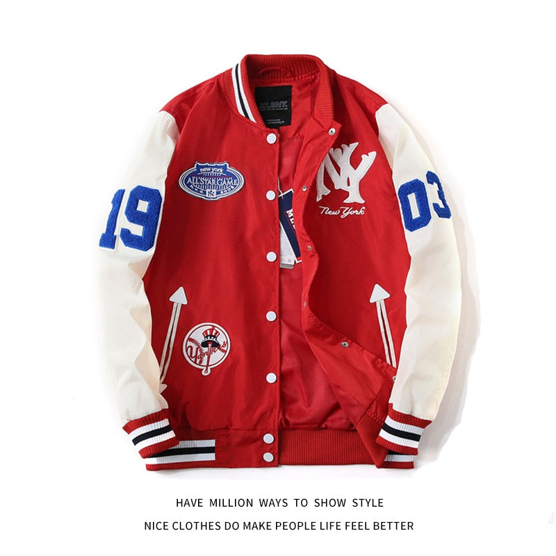 MLBNY Embroidery Unisex Couple Baseball Jacket Women's Coat Men's Pilot Uniform Spring&Autumn Boyfriend Style