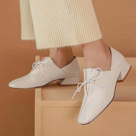 Women Loafers Soft Leather Shoes Comfortable Leather Shoes Casual 3cm High Heels Round Toe Solid Color Shoes Office Party Shoes