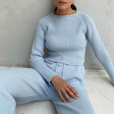 Causual Knitted Sweater Suit Winter Tracksuit Women clothing Two Piece Knitted Pants Warm Set Female Long Sleeve Sportswear