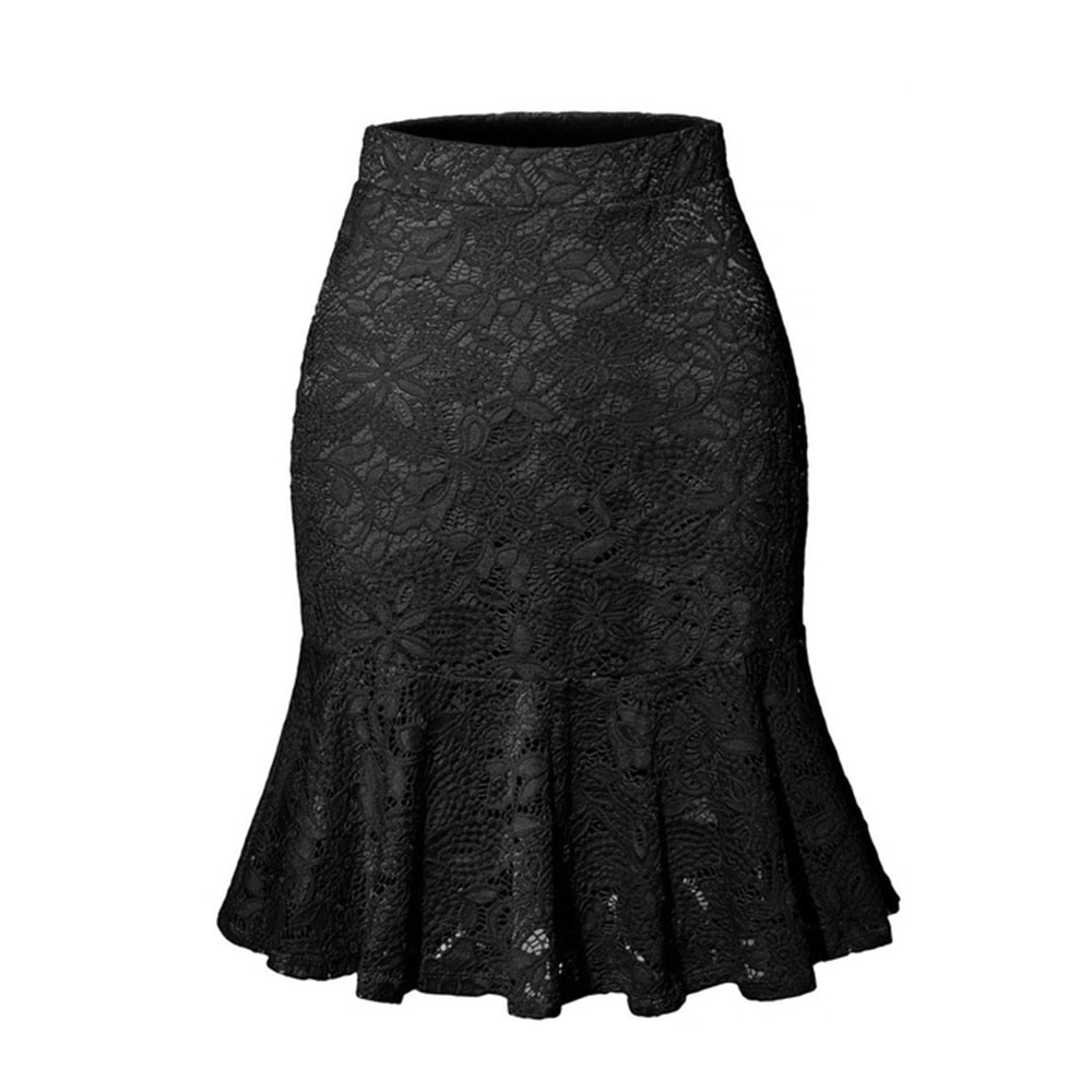 Pbong  mid size graduation outfit romantic style teen swag clean girl ideas 90s latina aestheticWoman Skirts Mini Mermaid Skirt High Waist Slim Fit Elegant Skirts Summer Office Bottoms Fishtail Knee-length Woemn Lace Skirt