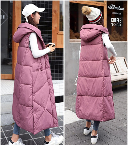 New X-Long Hooded Vests Parkas Fashion Winter Jacket Women Casual Thick Down Cotton Winter Coat Women Warm Waistcoat