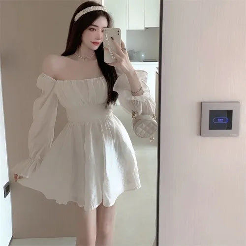 Pink Sweet Elegant Princess Dress Women Casual Korean Slim Long Sleeve Fairy Dress Female Backless Design Vintage Dress