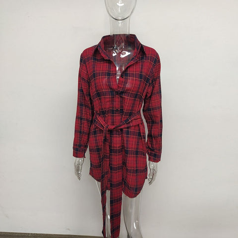 Fashion Plaid Print Button Up Long Sleeve Shirt Dress Fall Clothes for Women Sexy Casual Short Dresses