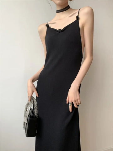 Backless Butterfly Elegant Long Sexy Dress Women Summer Spaghetti Strap Black Bodycon Ladies Midi Night Club Dress