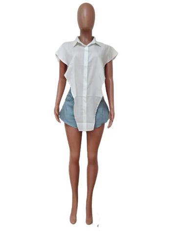 Pbong mid size graduation outfit romantic style teen swag clean girl ideas 90s latina aesthetic freaknik tomboy swaggy going out classic eBlouses Tops Sexy Cut Out Side Button Up White Shirt Women Fashion Clothing Sleeveless Streetwear Women's Shirts