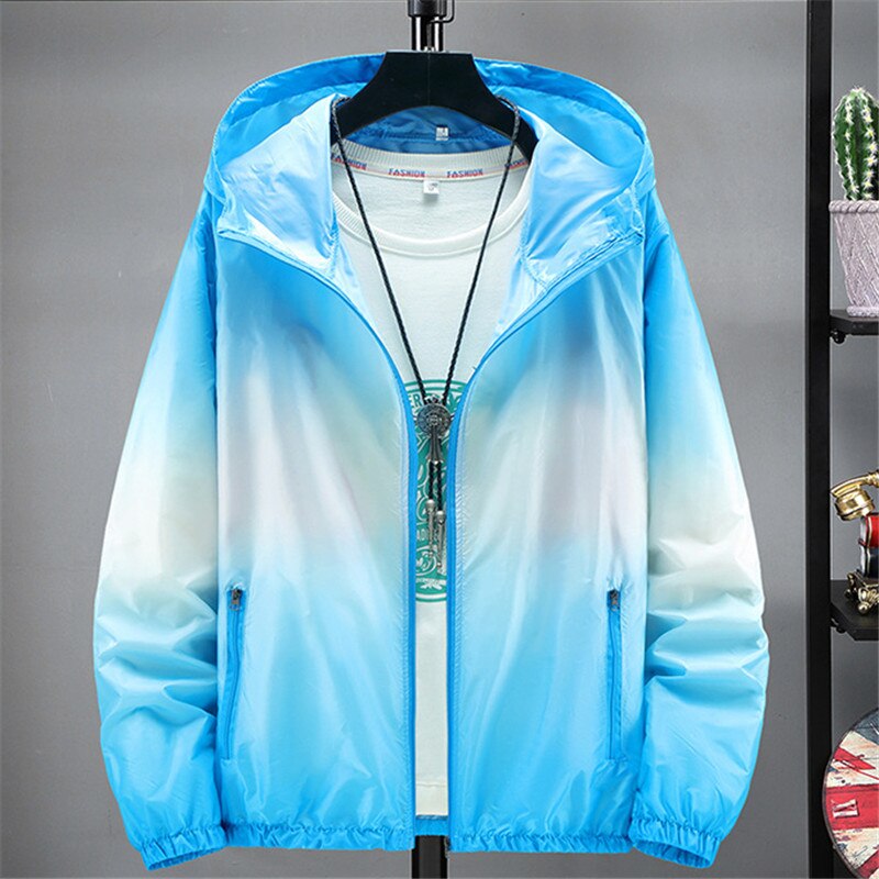 Jacket Women Ultra Thin Sunscreen Coat  Spring Summer New Fashion Gradient Orange Blue Pink Plus Size Loose Hooded Tops N852