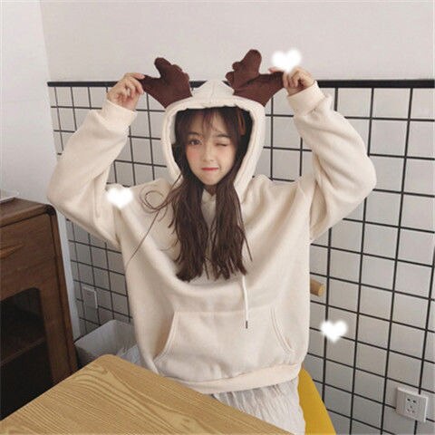 Merry Christmas gift Snow deer print Harajuku hoodie women winter jacket Red Kawaii sweatshirt Korean style Pullovers clothes